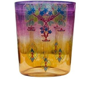 Vintage Signed Art Glass Colorful Floral Cylinder Vase